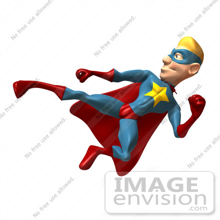 #49641 Royalty-Free (RF) Illustration Of A 3d Superman Kicking - Version 3 by Julos