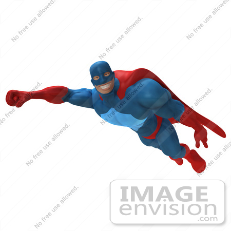 #49660 Royalty-Free (RF) Illustration Of A 3d Powerful Superhero Flying - Version 3 by Julos