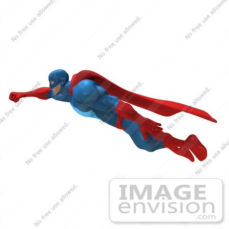 #49662 Royalty-Free (RF) Illustration Of A 3d Powerful Superhero Flying - Version 1 by Julos