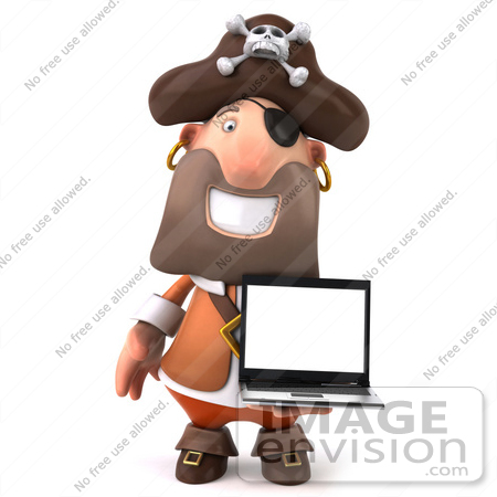 #49667 Royalty-Free (RF) Illustration Of A 3d Pirate Character Holding A Laptop - Pose 1 by Julos