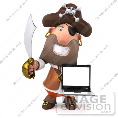 #49670 Royalty-Free (RF) Illustration Of A 3d Pirate Character Carrying A Laptop - Pose 2 by Julos
