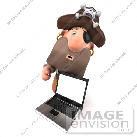 #49671 Royalty-Free (RF) Illustration Of A 3d Pirate Character With A Laptop - Version 1 by Julos