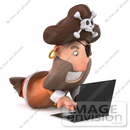 #49677 Royalty-Free (RF) Illustration Of A 3d Pirate With A Laptop - Version 2 by Julos