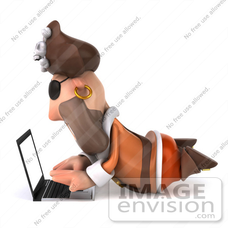 #49678 Royalty-Free (RF) Illustration Of A 3d Pirate Using  A Laptop - Pose 1 by Julos