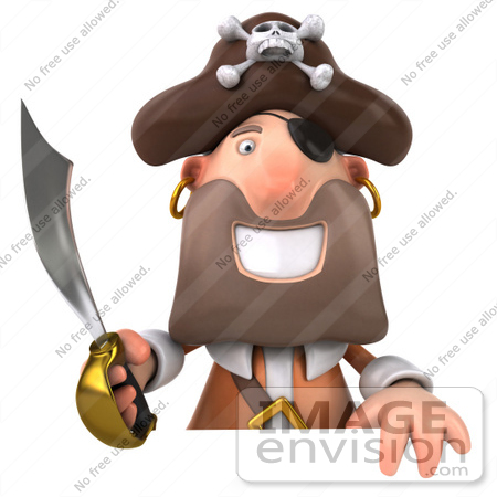 #49681 Royalty-Free (RF) Illustration Of A 3d Pirate With A Sword, Holding A Blank Sign by Julos