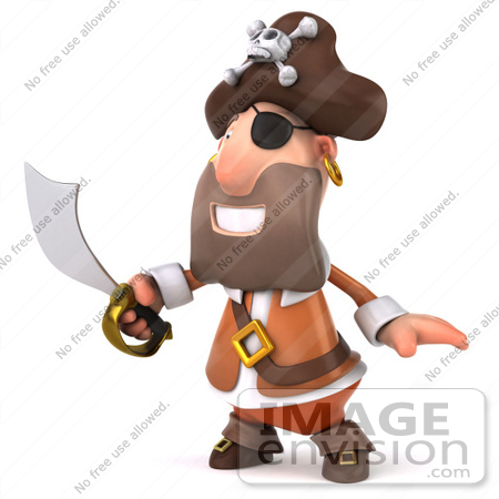 #49683 Royalty-Free (RF) Illustration Of A 3d Pirate Holding A Sword - Pose 2 by Julos