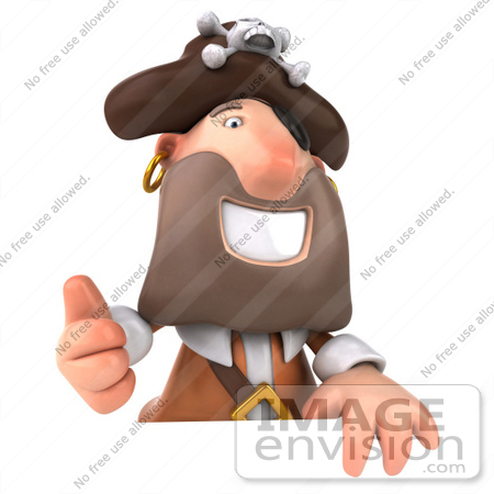 #49689 Royalty-Free (RF) Illustration of a 3d Pirate Holding His Thumb Up And Standing Behind A Blank Sign by Julos