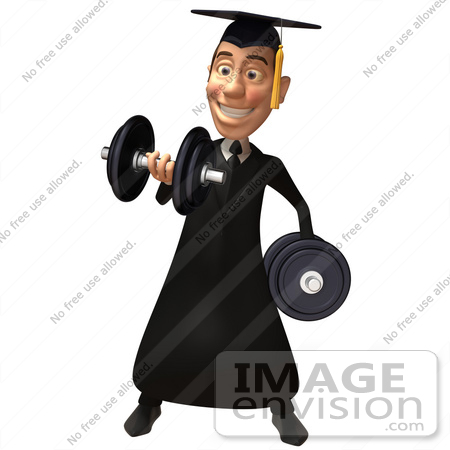 #49690 Royalty-Free (RF) Illustration Of A 3d College Graduate Weight Lifting - Version 1 by Julos
