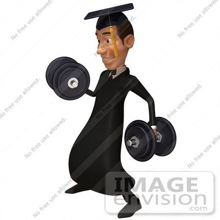 #49691 Royalty-Free (RF) Illustration Of A 3d College Graduate Weight Lifting - Version 2 by Julos