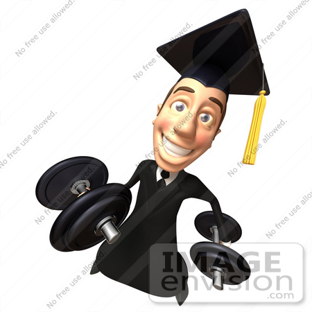 #49692 Royalty-Free (RF) Illustration Of A 3d College Graduate Weight Lifting - Version 3 by Julos