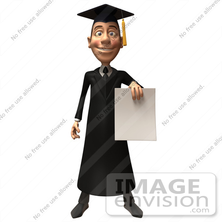 #49697 Royalty-Free (RF) Illustration Of A 3d College Graduate Holding A Blank Diploma - Version 1 by Julos