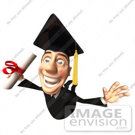 #49699 Royalty-Free (RF) Illustration Of A 3d College Graduate Flying With A Rolled Diploma - Version 1 by Julos