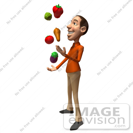 #49704 Royalty-Free (RF) Illustration Of A 3d White Man Mascot Juggling Veggies - Version 2 by Julos
