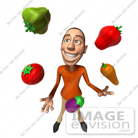 #49705 Royalty-Free (RF) Illustration Of A 3d White Man Mascot Juggling Veggies - Version 3 by Julos