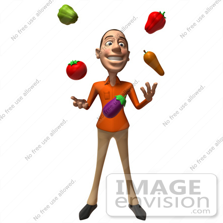 #49706 Royalty-Free (RF) Illustration Of A 3d White Man Mascot Juggling Veggies - Version 1 by Julos