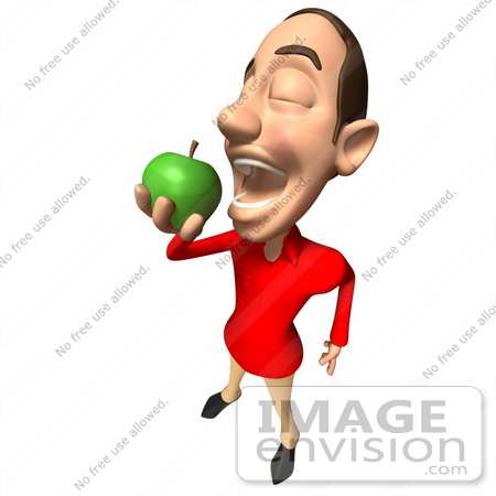 #49707 Royalty-Free (RF) Illustration Of A 3d White Man Mascot Eating A Green Apple - Version 5 by Julos