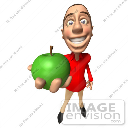 #49708 Royalty-Free (RF) Illustration Of A 3d White Man Mascot Eating A Green Apple - Version 3 by Julos