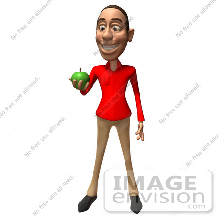 #49709 Royalty-Free (RF) Illustration Of A 3d White Man Mascot Eating A Green Apple - Version 1 by Julos