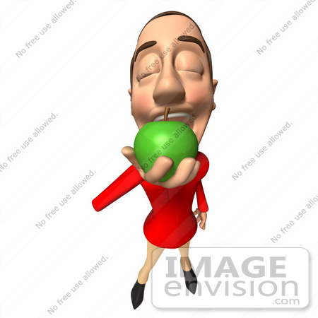 #49710 Royalty-Free (RF) Illustration Of A 3d White Man Mascot Eating A Green Apple - Version 4 by Julos