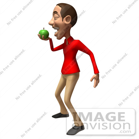 #49711 Royalty-Free (RF) Illustration Of A 3d White Man Mascot Eating A Green Apple - Version 2 by Julos