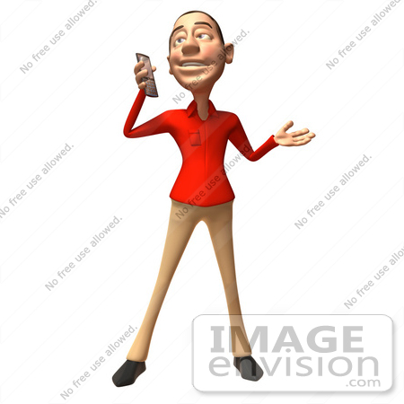 #49712 Royalty-Free (RF) Illustration Of A 3d White Man Using A Cell Phone - Version 2 by Julos