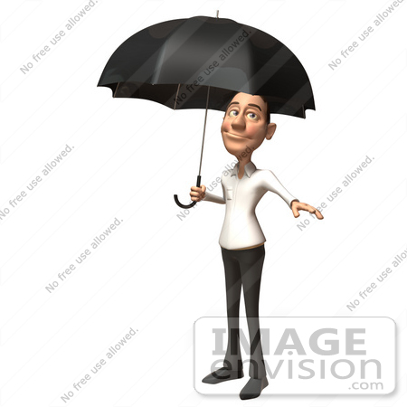 #49720 Royalty-Free (RF) Illustration Of A 3d Young White Man Standing Under An Umbrella - Version 2 by Julos