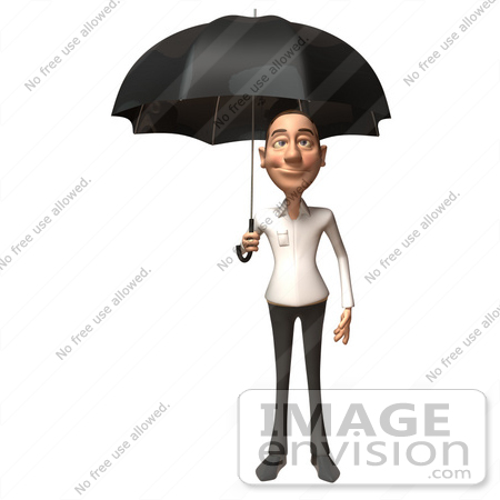 #49721 Royalty-Free (RF) Illustration Of A 3d Young White Man Standing Under An Umbrella - Version 1 by Julos