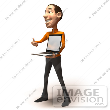 #49731 Royalty-Free (RF) Illustration Of A 3d White Man Holding A Laptop - Version 2 by Julos