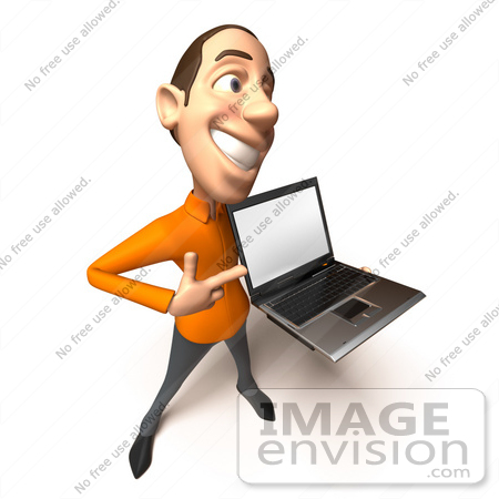 #49733 Royalty-Free (RF) Illustration Of A 3d White Man Holding A Laptop - Version 4 by Julos