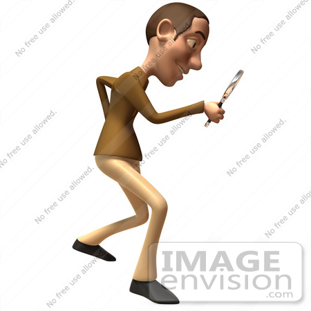 #49734 Royalty-Free (RF) Illustration Of A 3d White Man Using A Magnifying Glass - Version 2 by Julos