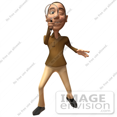 #49737 Royalty-Free (RF) Illustration Of A 3d White Man Using A Magnifying Glass - Version 1 by Julos