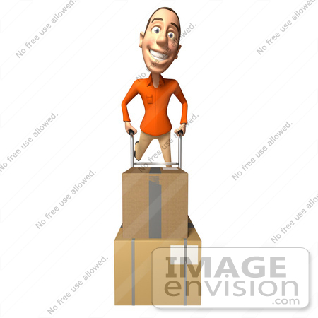 #49740 Royalty-Free (RF) Illustration Of A 3d White Man Moving Boxes On A Dolly - Version 4 by Julos