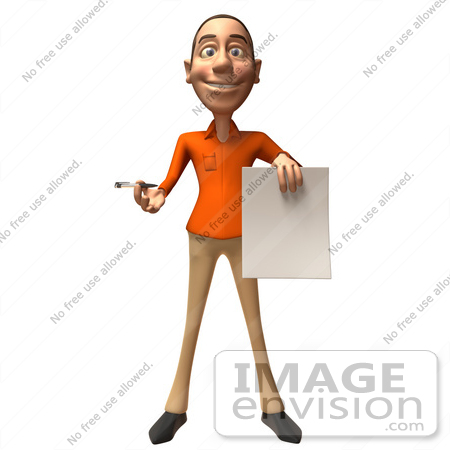 #49742 Royalty-Free (RF) Illustration Of A 3d White Man Holding A Contract - Version 1 by Julos