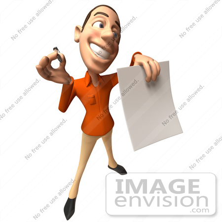 #49744 Royalty-Free (RF) Illustration Of A 3d White Man Holding A Contract - Version 5 by Julos