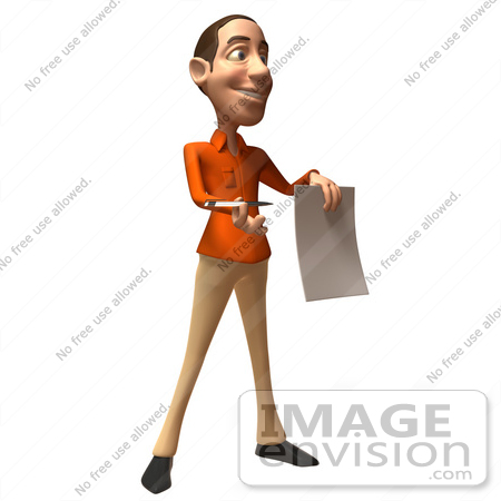 #49746 Royalty-Free (RF) Illustration Of A 3d White Man Holding A Contract - Version 2 by Julos