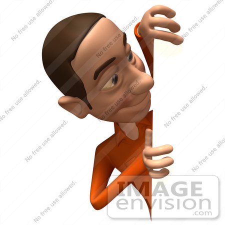 #49748 Royalty-Free (RF) Illustration Of A 3d White Man Looking Around A Blank Sign - Version 2 by Julos