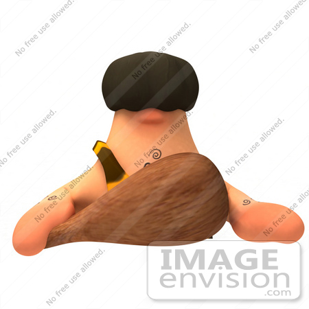 #49764 Royalty-Free (RF) Illustration Of A 3d Caveman Mascot Holding A Club Over A Blank Sign - Version 1 by Julos