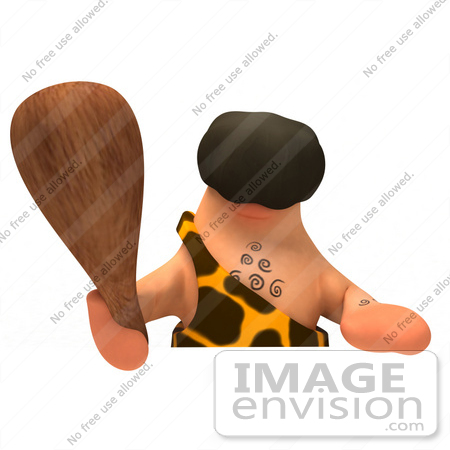 #49765 Royalty-Free (RF) Illustration Of A 3d Caveman Mascot Holding A Club Over A Blank Sign - Version 2 by Julos