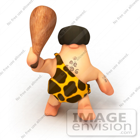 #49772 Royalty-Free (RF) Illustration Of A 3d Caveman Mascot Waving A Club - Version 3 by Julos