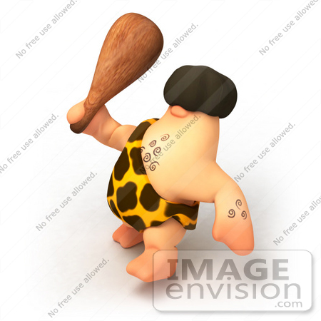 #49773 Royalty-Free (RF) Illustration Of A 3d Caveman Mascot Waving A Club - Version 4 by Julos