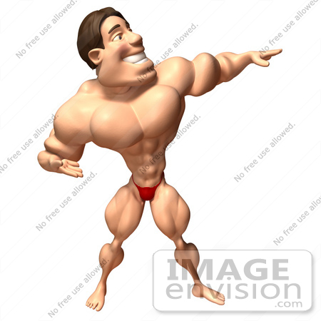 #49789 Royalty-Free (RF) Illustration Of A 3d Bodybuilder Mascot Holding One Arm Out - Version 1 by Julos
