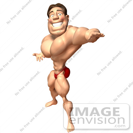 #49793 Royalty-Free (RF) Illustration Of A 3d Bodybuilder Mascot Holding One Arm Out - Version 2 by Julos