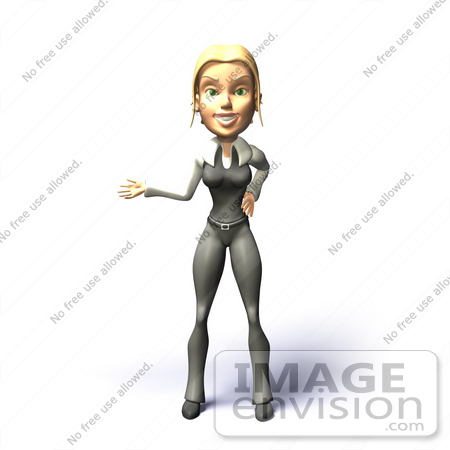 #49802 Royalty-Free (RF) Illustration Of A 3d Blond Businesswoman Mascot Presenting With One Arm - Version 3 by Julos