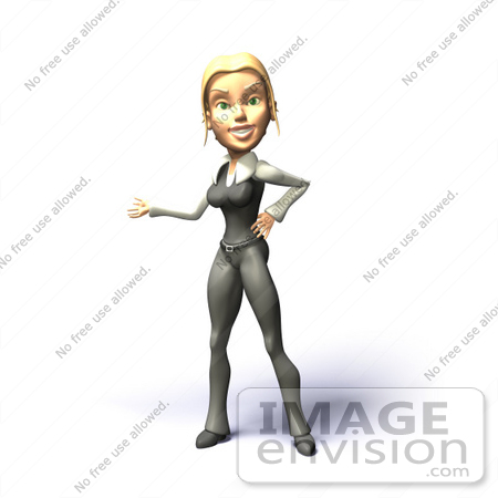 #49804 Royalty-Free (RF) Illustration Of A 3d Blond Businesswoman Mascot Presenting With One Arm - Version 4 by Julos