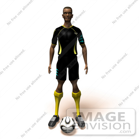 #49810 Royalty-Free (RF) Illustration Of A 3d Athletic Man Standing With A Soccer Ball At His Feet- Version 1 by Julos