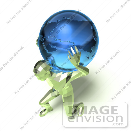 #49823 Royalty-Free (RF) Illustration Of A 3d Green Crystal Man Carrying A Globe - Version 3 by Julos