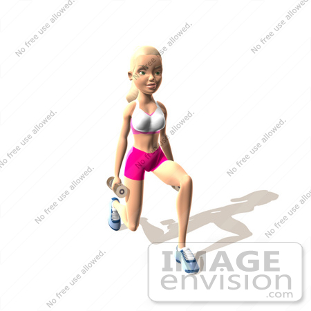 #49827 Royalty-Free (RF) Illustration Of A 3d Blond Fitness Woman Doing Walking Lunges With Weights - Version 8 by Julos