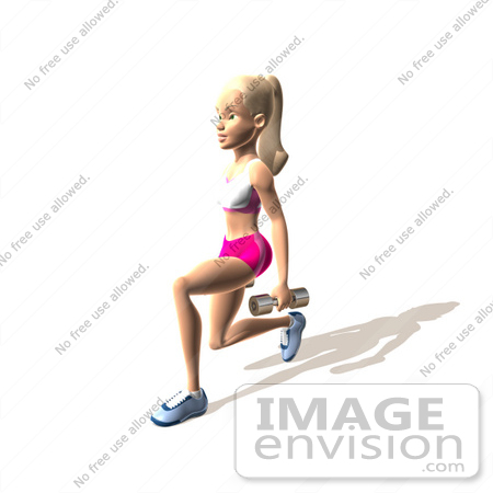 #49828 Royalty-Free (RF) Illustration Of A 3d Blond Fitness Woman Doing Walking Lunges With Weights - Version 7 by Julos