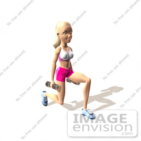 #49829 Royalty-Free (RF) Illustration Of A 3d Blond Fitness Woman Doing Walking Lunges With Weights - Version 6 by Julos