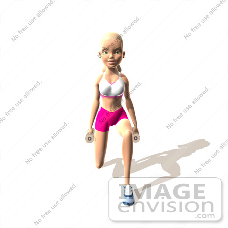 #49830 Royalty-Free (RF) Illustration Of A 3d Blond Fitness Woman Doing Walking Lunges With Weights - Version 5 by Julos